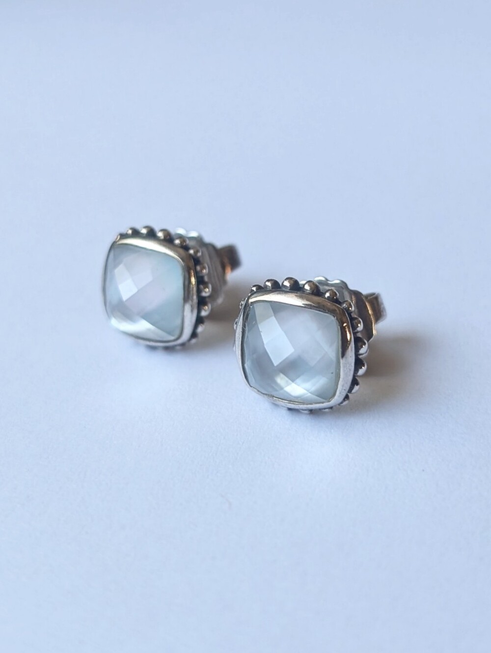 Lagos Venus White Mother of Pearl MOP Doublet Stud Earrings Sterling Silver 14k